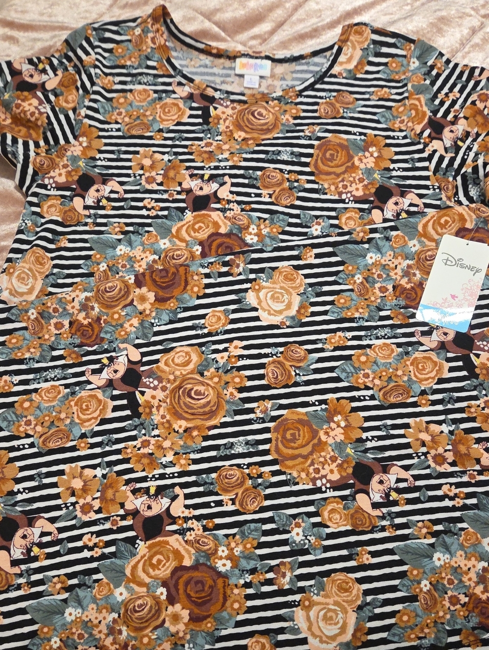 LuLaRoe Black White Striped High-Low Dress with Mustard Floral
